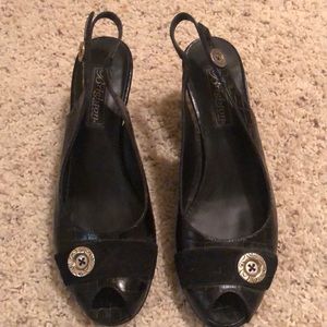 Black Brighton “Nigel” wedges, size 8